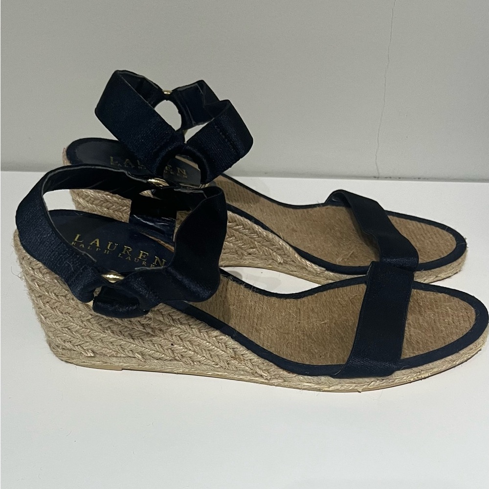 Ralph Lauren Navy Wedge Sandals 8.5